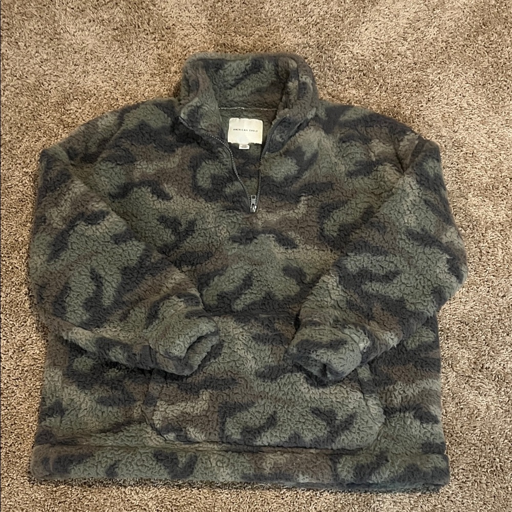 American Eagle Outfitters Camouflage Soft Sherpa Half-Zip Pullover